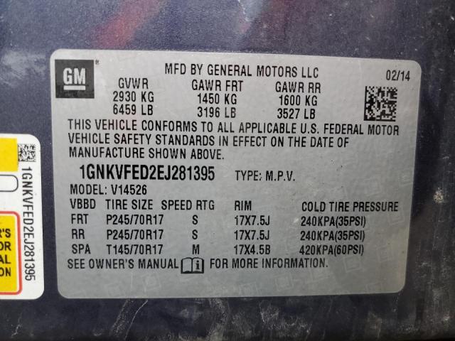 1GNKVFED2EJ281395 - 2014 CHEVROLET TRAVERSE LS BLUE photo 14