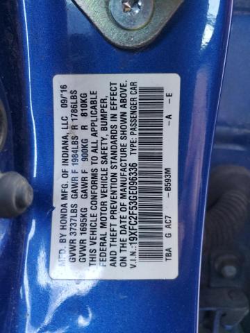 19XFC2F53GE096336 - 2016 HONDA CIVIC LX BLUE photo 13