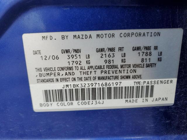 JM1BK323971686197 - 2007 MAZDA 3 S BLUE photo 12