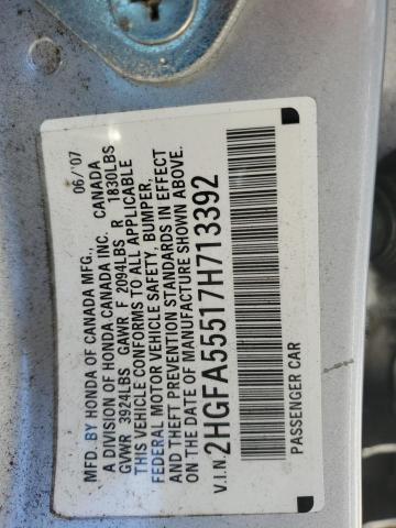 2HGFA55517H713392 - 2007 HONDA CIVIC SI SILVER photo 12