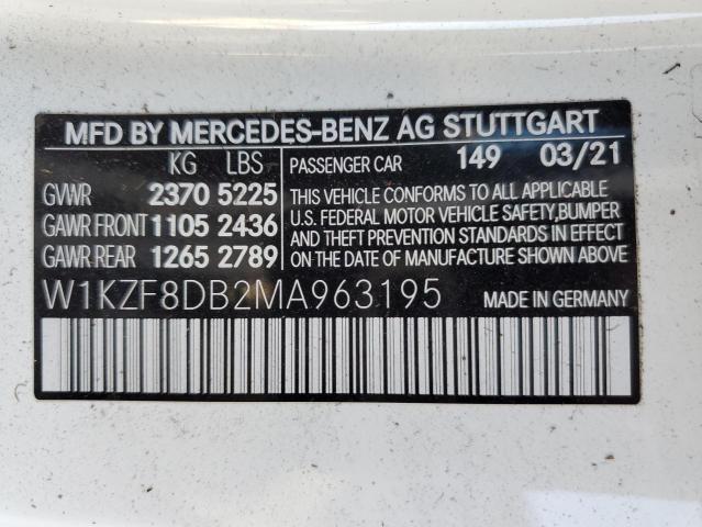 W1KZF8DB2MA963195 - 2021 MERCEDES-BENZ E 350 WHITE photo 12