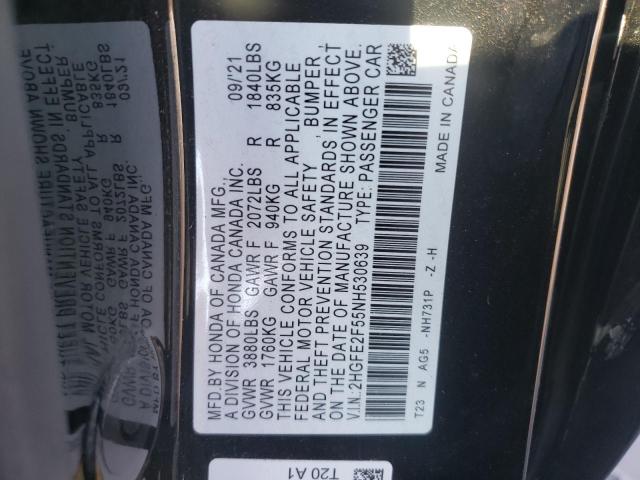 2HGFE2F55NH530639 - 2022 HONDA CIVIC SPORT 黑色 照片 13