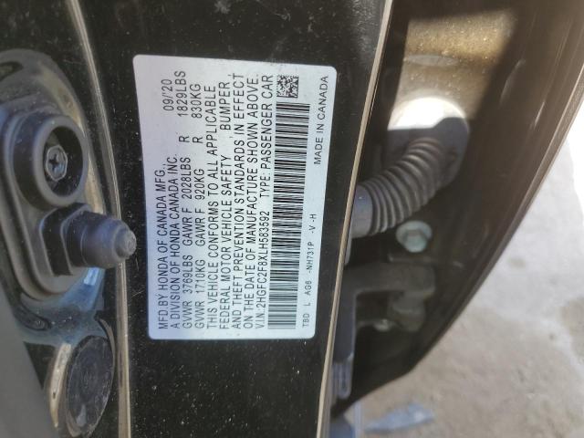 2HGFC2F8XLH583592 - 2020 HONDA CIVIC SPORT 黑色 照片 12