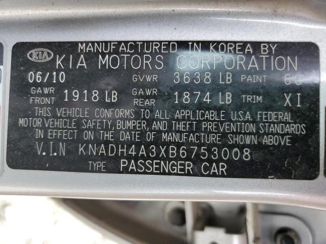 KNADH4A3XB6753008 - 2011 KIA RIO BASE SILVER photo 12