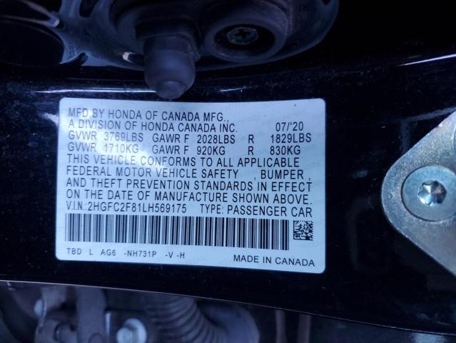 2HGFC2F81LH569175 - 2020 HONDA CIVIC SPORT BLACK photo 13