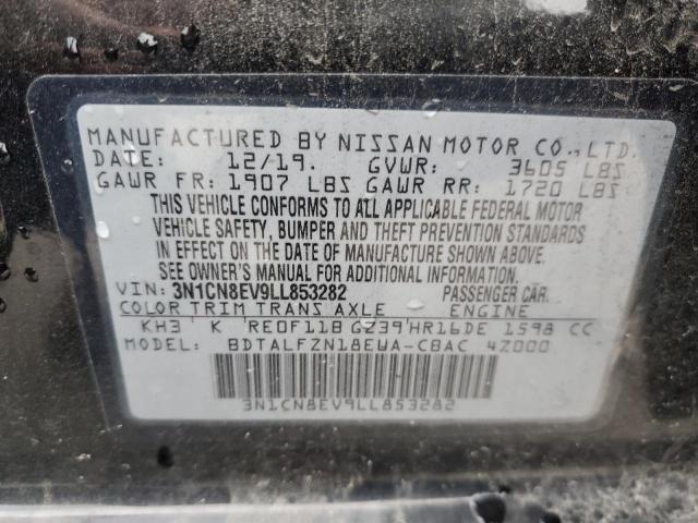 3N1CN8EV9LL853282 - 2020 NISSAN VERSA SV BLACK photo 12