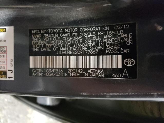 JTDBU4EE2C9177867 - 2012 TOYOTA COROLLA BASE GRAY photo 12