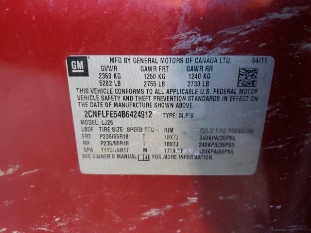 2CNFLFE54B6424912 - 2011 CHEVROLET EQUINOX LTZ RED photo 12