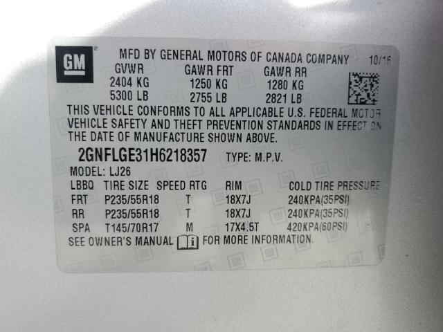 2GNFLGE31H6218357 - 2017 CHEVROLET EQUINOX PREMIER SILVER photo 14