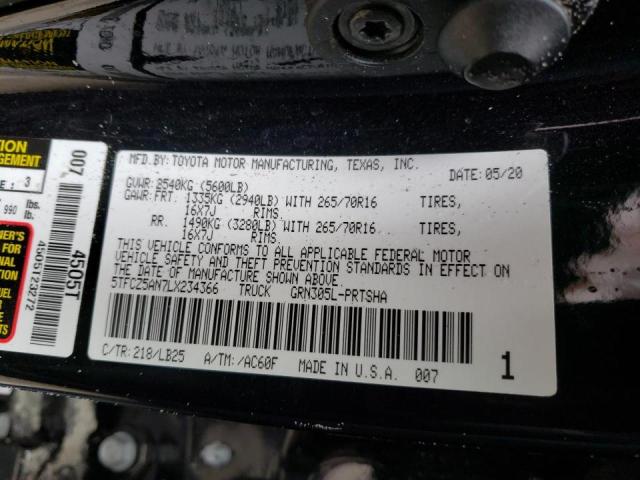 5TFCZ5AN7LX234366 - 2020 TOYOTA TACOMA DOUBLE CAB 黑色 照片 10