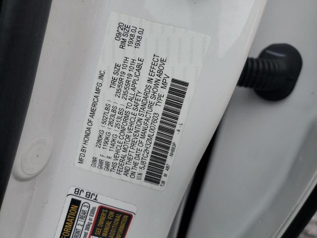 5J8TC2H32ML007603 - 2021 ACURA RDX WHITE photo 12