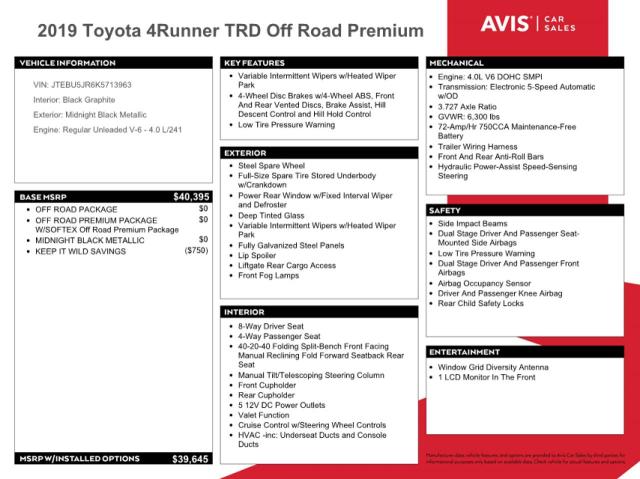 JTEBU5JR6K5713963 - 2019 TOYOTA 4RUNNER SR5 BLACK photo 13