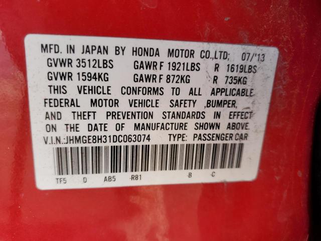 JHMGE8H31DC063074 - 2013 HONDA FIT RED photo 12