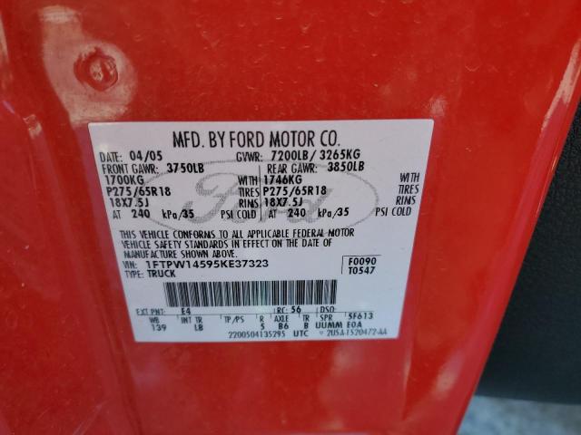 1FTPW14595KE37323 - 2005 FORD F150 SUPER RED photo 12