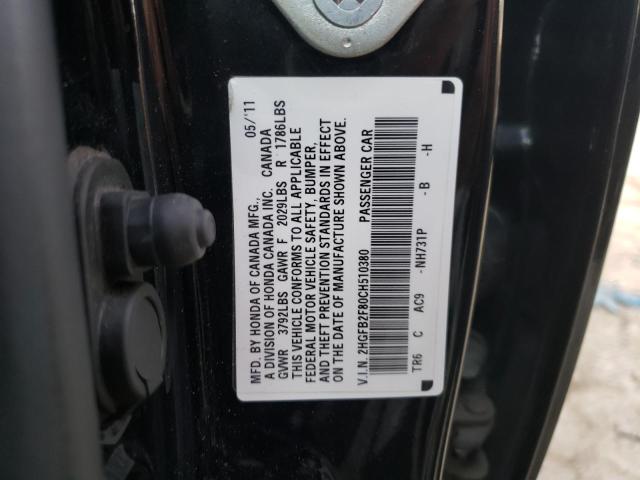 2HGFB2F80CH510380 - 2012 HONDA CIVIC EX BLACK photo 13