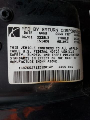 1G8ZK52712Z120147 - 2002 SATURN SL BLACK photo 12