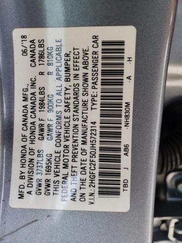 2HGFC2F50JH572314 - 2018 HONDA CIVIC LX SILVER photo 12