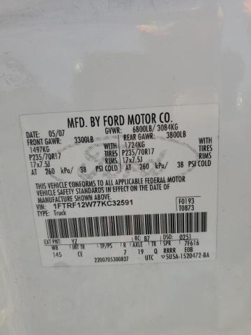 1FTRF12W77KC32591 - 2007 FORD F150 WHITE photo 12