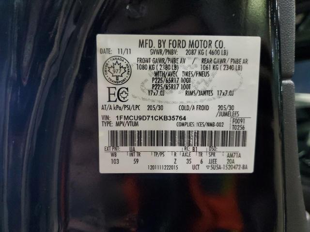 1FMCU9D71CKB35764 - 2012 FORD ESCAPE XLT BLACK photo 12