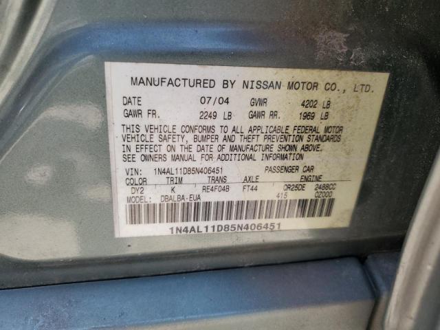 1N4AL11D85N406451 - 2005 NISSAN ALTIMA S GREEN photo 12