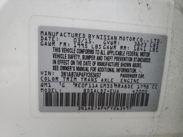 3N1AB7AP4FY263497 - 2015 NISSAN SENTRA S WHITE photo 12