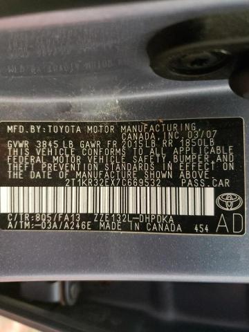 2T1KR32EX7C669532 - 2007 TOYOTA COROLLA MA XR GRAY photo 12