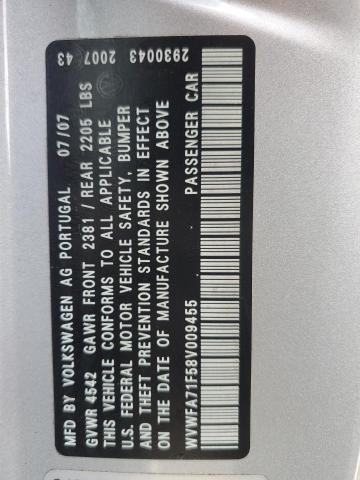 WVWFA71F58V009455 - 2008 VOLKSWAGEN EOS LUX 银色 照片 12