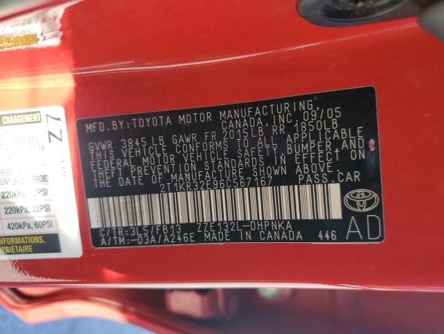 2T1KR32E96C567167 - 2006 TOYOTA COROLLA MA XR RED photo 13