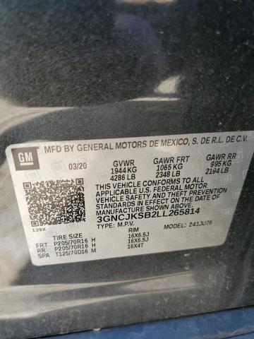 3GNCJKSB2LL265814 - 2020 CHEVROLET TRAX LS GRAY photo 13