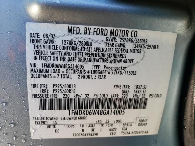 1FMDK06W48GA14005 - 2008 FORD TAURUS X LIMITED BLUE photo 13