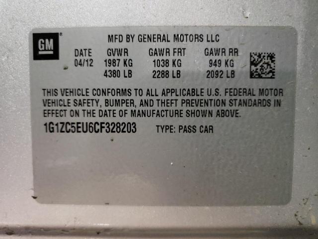 1G1ZC5EU6CF328203 - 2012 CHEVROLET MALIBU 1LT 银色 照片 12