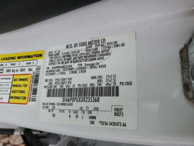 3FA6P0PUXDR235368 - 2013 FORD FUSION SE PHEV WHITE photo 12