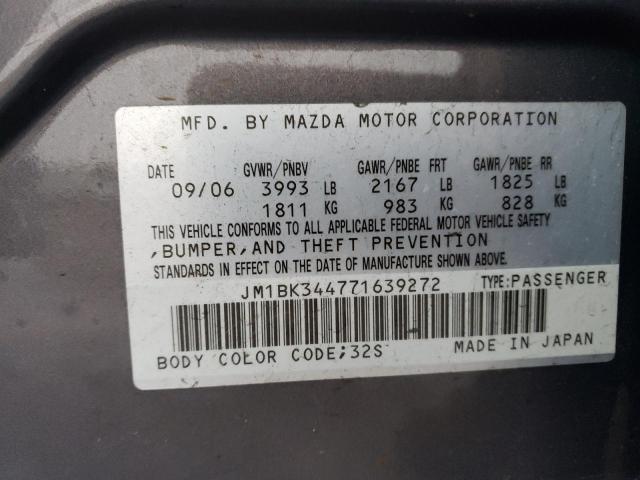 JM1BK344771639272 - 2007 MAZDA 3 HATCHBACK GRAY photo 12