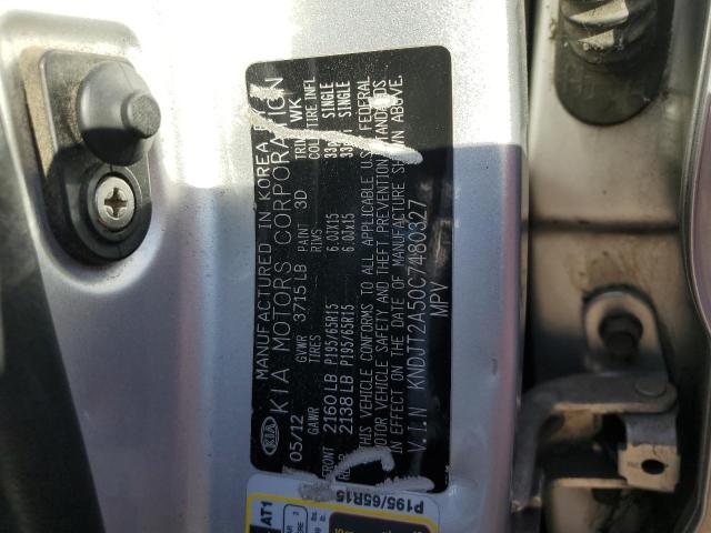 KNDJT2A50C7480327 - 2012 KIA SOUL SILVER photo 12