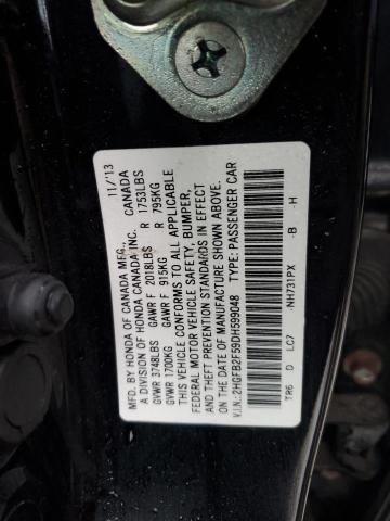 2HGFB2F59DH599048 - 2013 HONDA CIVIC LX BLACK photo 12