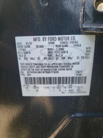 2FMDK38C97BB17205 - 2007 FORD EDGE SEL BLACK photo 14