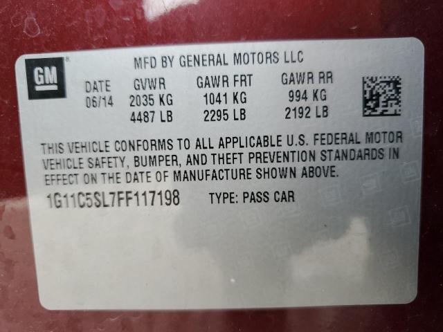 1G11C5SL7FF117198 - 2015 CHEVROLET MALIBU 1LT 勃艮第红 照片 12