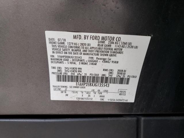 1FAHP2E8XJG135543 - 2018 FORD TAURUS SEL GRAY photo 12