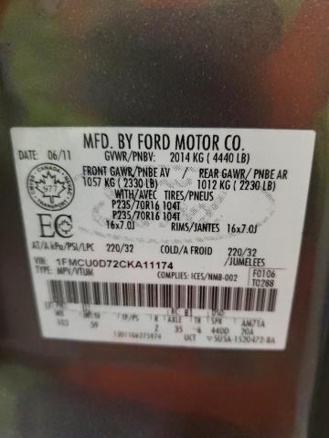 1FMCU0D72CKA11174 - 2012 FORD ESCAPE XLT GRAY photo 13