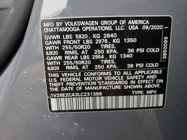 1V26E2CA3LC231388 - 2020 VOLKSWAGEN ATLAS CROS SE ნაცრისფერი ფოტო 12