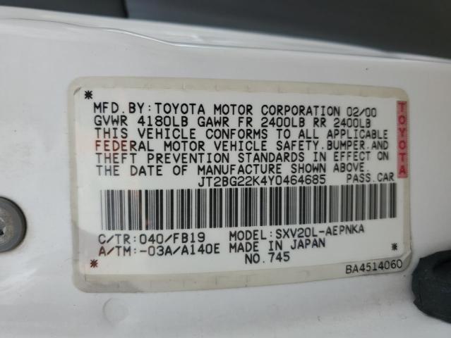 JT2BG22K4Y0464685 - 2000 TOYOTA CAMRY CE WHITE photo 13