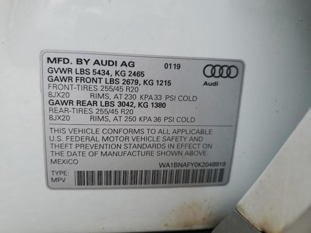 WA1BNAFY0K2048919 - 2019 AUDI Q5 PREMIUM PLUS WHITE photo 12