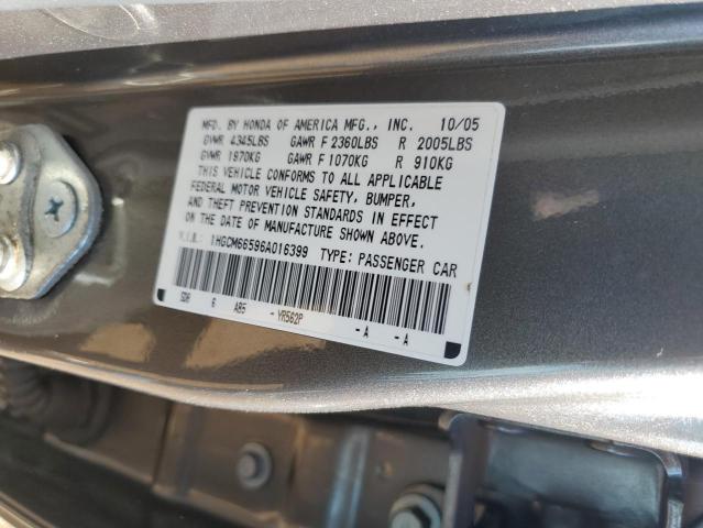 1HGCM66596A016399 - 2006 HONDA ACCORD EX CHARCOAL photo 12