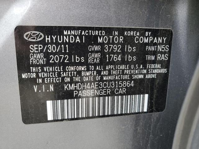 KMHDH4AE3CU315864 - 2012 HYUNDAI ELANTRA GLS GRAY photo 12