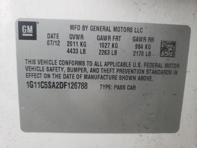 1G11C5SA2DF126788 - 2013 CHEVROLET MALIBU 1LT თეთრი ფოტო 12