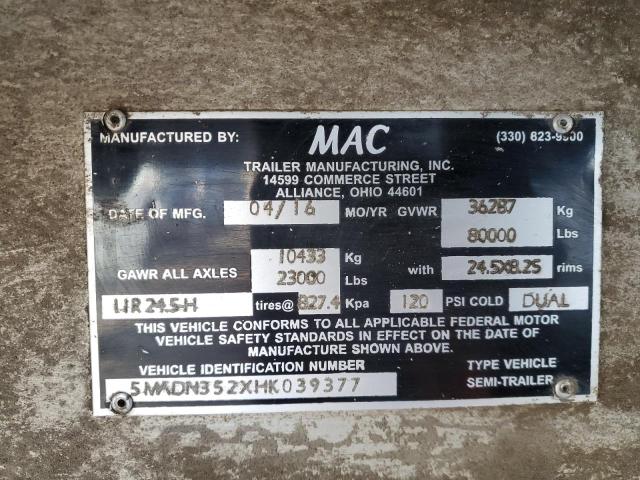 5MADN352XHK039377 - 2017 MAC DUMP TRAIL SILVER photo 10