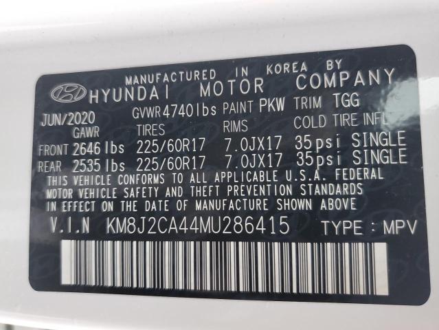 KM8J2CA44MU286415 - 2021 HYUNDAI TUCSON SE WHITE photo 13