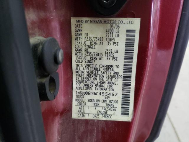 1N6BD06T46C455467 - 2006 NISSAN FRONTIER K RED photo 12