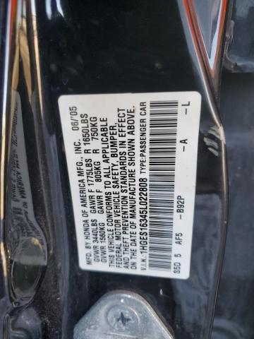 1HGES16345L022808 - 2005 HONDA CIVIC DX VP BLACK photo 13