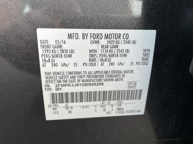 2FMPK3J81GBB95299 - 2016 FORD EDGE SEL GRAY photo 10